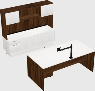 Parallel desk with low credenza