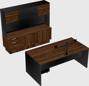 Parallel desk with low credenza