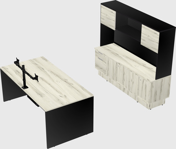 Parallel desk with low credenza