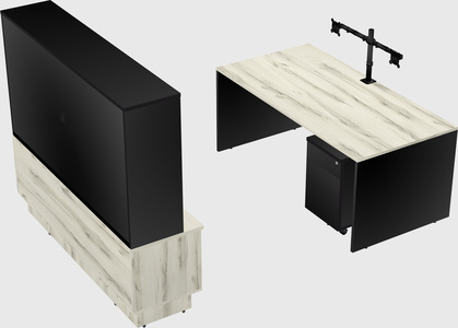 Parallel desk with low credenza