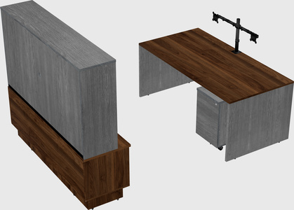 Parallel desk with low credenza