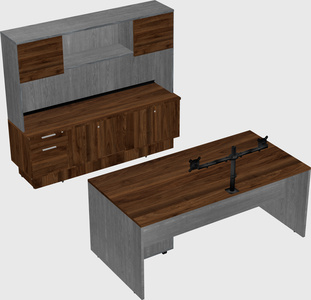 Parallel desk with low credenza
