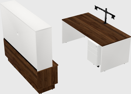 Parallel desk with low credenza