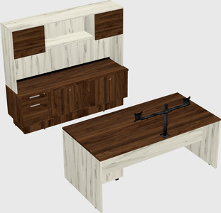 Parallel desk with low credenza
