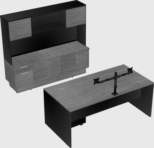 Parallel desk with low credenza