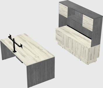 Parallel desk with low credenza