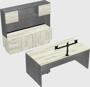 Parallel desk with low credenza