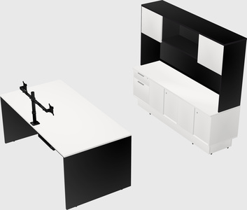 Parallel desk with low credenza
