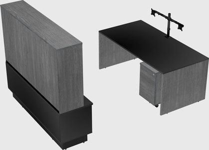 Parallel desk with low credenza