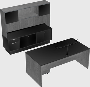 Parallel desk with low credenza