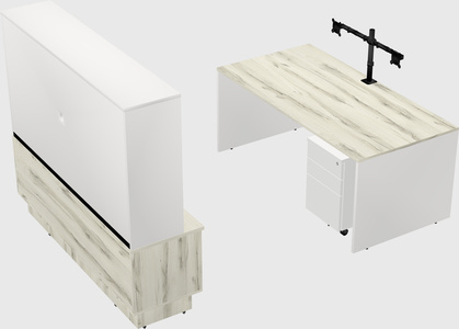 Parallel desk with low credenza