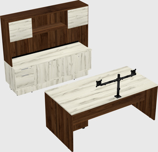 Parallel desk with low credenza