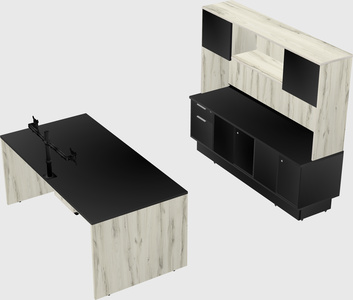Parallel desk with low credenza