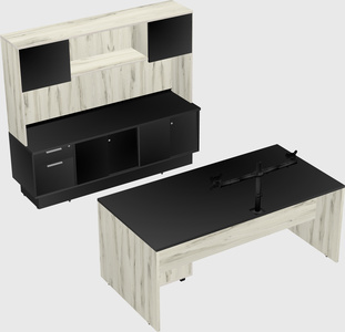 Parallel desk with low credenza