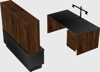 Parallel desk with low credenza