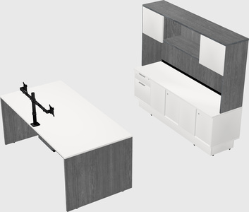 Parallel desk with low credenza