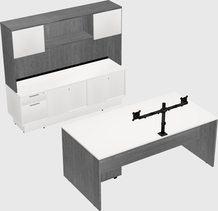 Parallel desk with low credenza