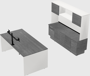 Parallel desk with low credenza