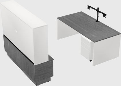 Parallel desk with low credenza