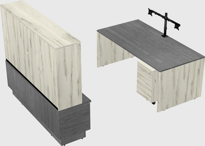 Parallel desk with low credenza