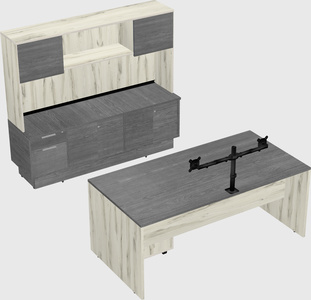 Parallel desk with low credenza