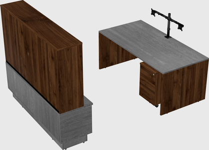 Parallel desk with low credenza