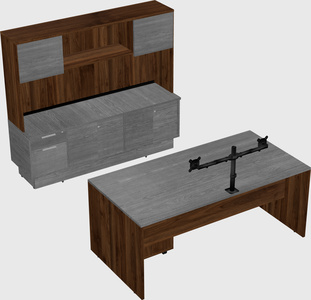 Parallel desk with low credenza