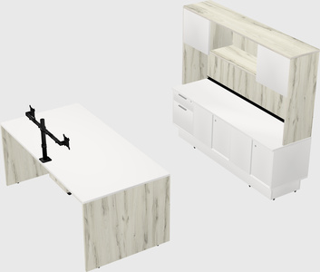 Parallel desk with low credenza