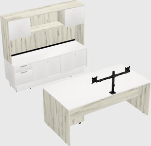 Parallel desk with low credenza