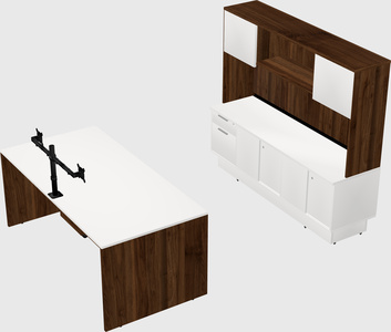 Parallel desk with low credenza
