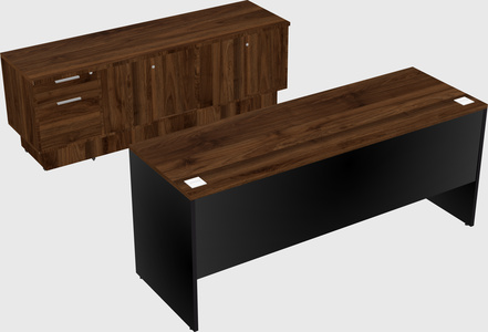 Parallel desk with low credenza