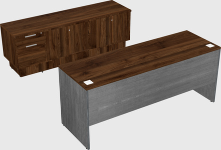 Parallel desk with low credenza