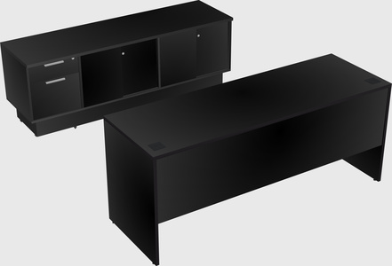 Parallel desk with low credenza