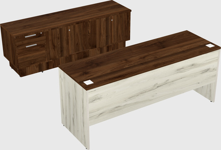 Parallel desk with low credenza