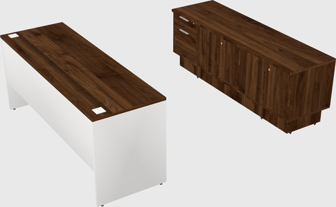 Parallel desk with low credenza
