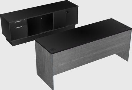 Parallel desk with low credenza
