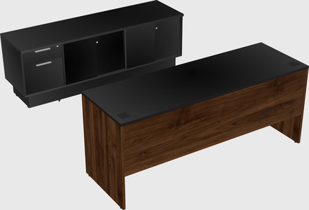 Parallel desk with low credenza