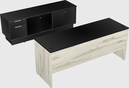 Parallel desk with low credenza