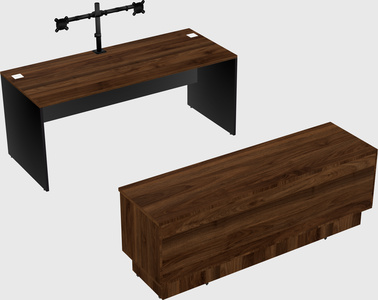 Parallel desk with low credenza