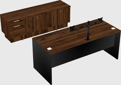 Parallel desk with low credenza