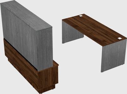 Parallel desk with low credenza