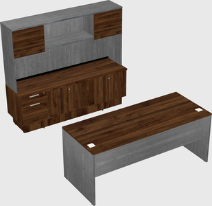 Parallel desk with low credenza