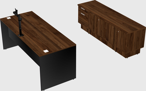 Parallel desk with low credenza