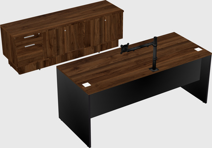 Parallel desk with low credenza