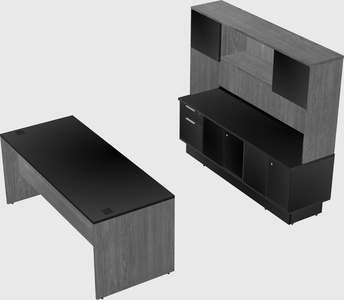 Parallel desk with low credenza