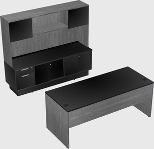 Parallel desk with low credenza