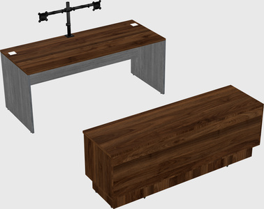 Parallel desk with low credenza