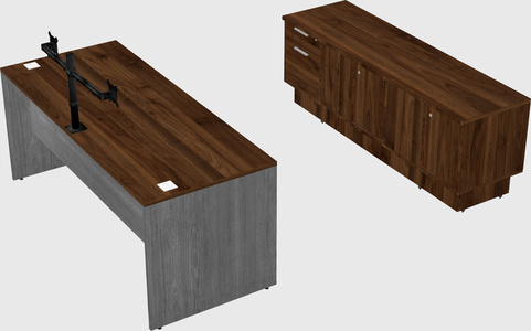 Parallel desk with low credenza