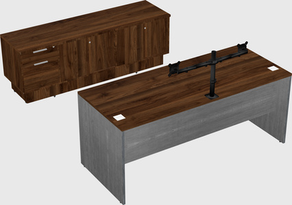 Parallel desk with low credenza