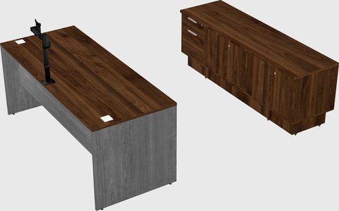 Parallel desk with low credenza
